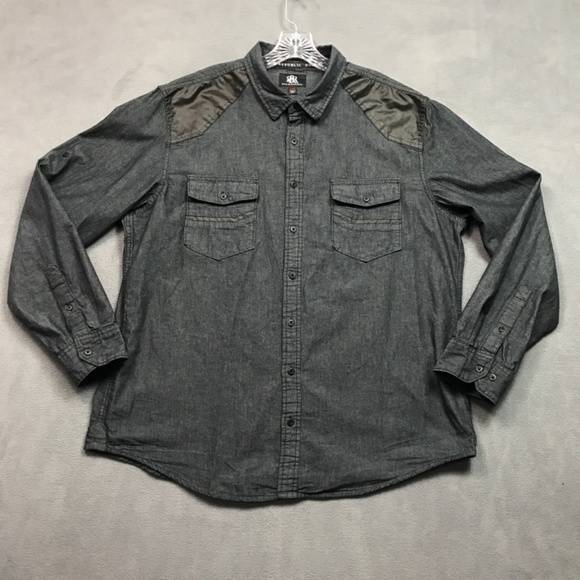 Rock & Republic Shirt Long Sleeve Men XXL Slightly Fitted Dark Gray Cosmetic 2nd - Picture 1 of 11